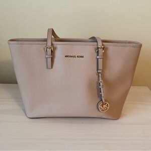Michael Kors Beige Tote Bag with Gold Accents